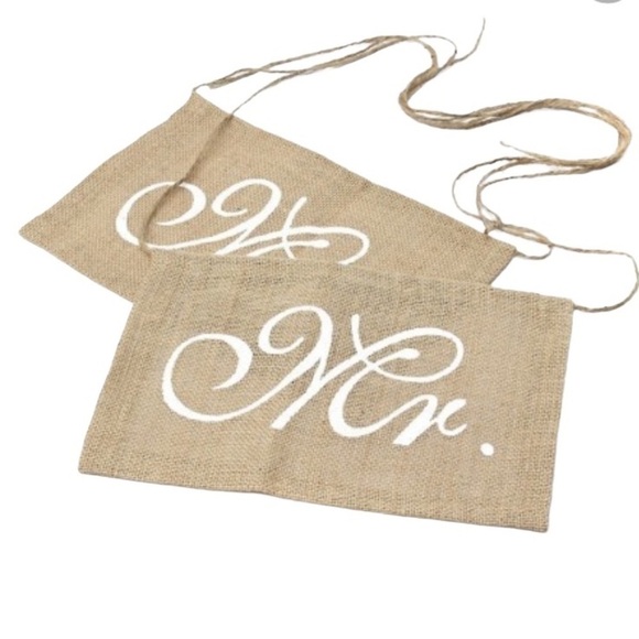 Mrs. and Mr. Burlap Wedding Chair Signs NWT - Picture 2 of 8